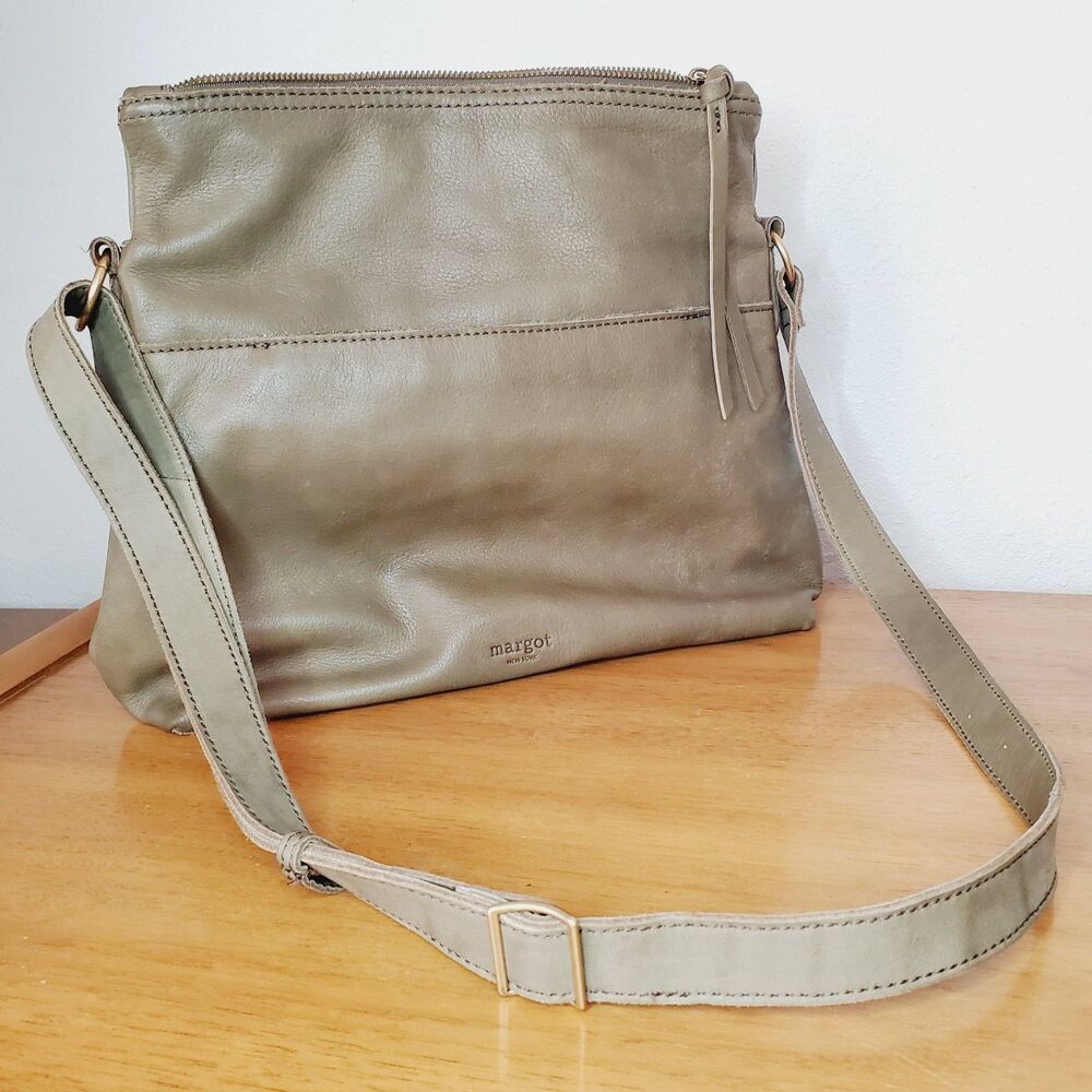 Margot Green Leather Hobo Purse Womens Slouchy Double Zip Cross body Casual Bag